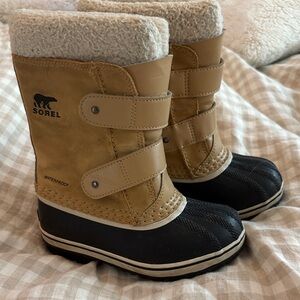 Sorel Kids Tan and Black Snow Boots